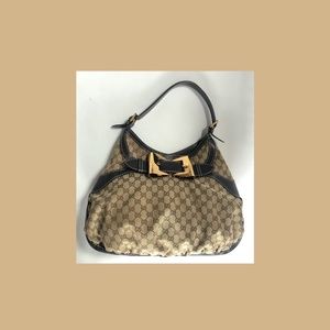 AUTH Gucci Brown GG Woven Canvas Large JACKIE Tote